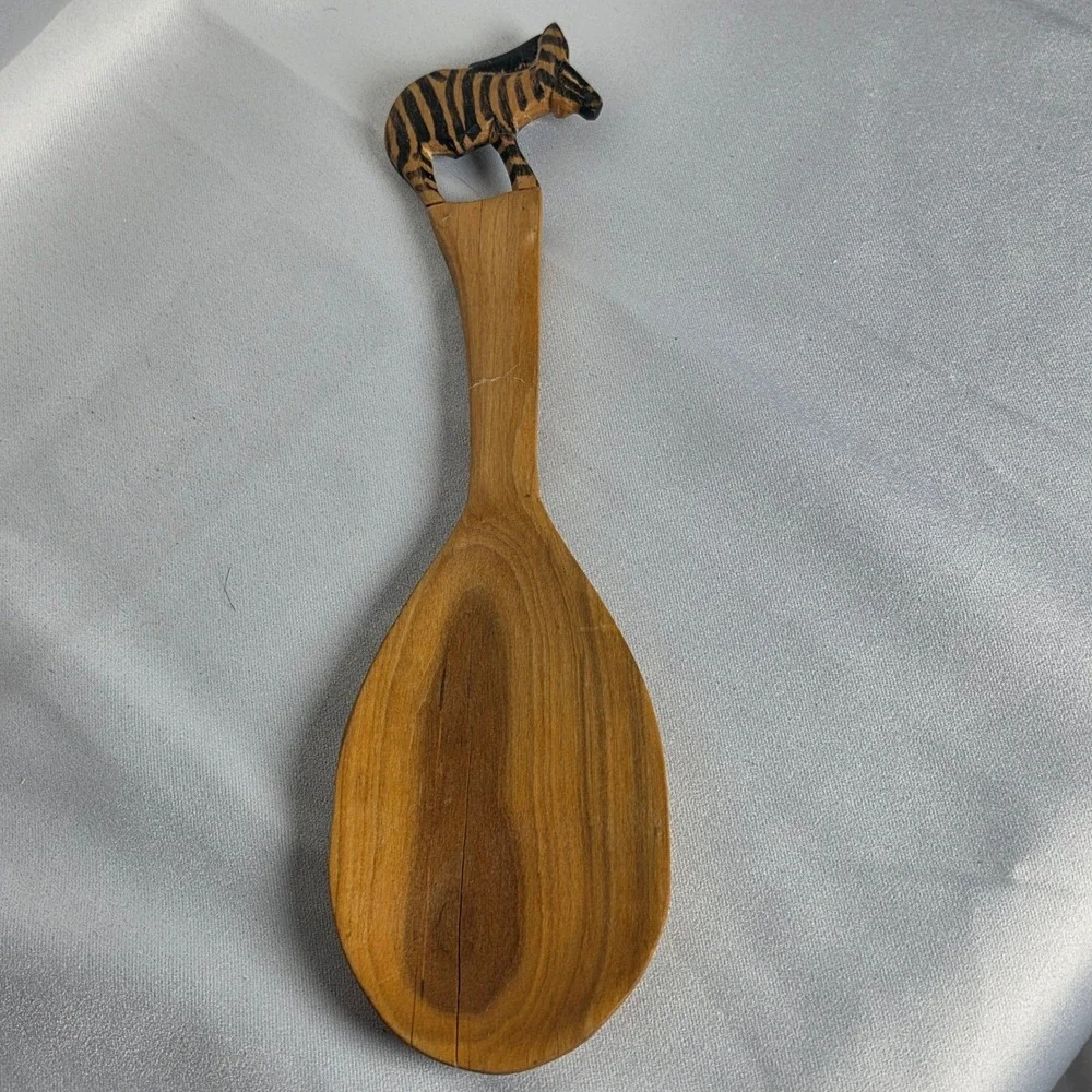 Hand Carved Wooden Zebra Spoon African Safari Animal Themed Serving Utensil